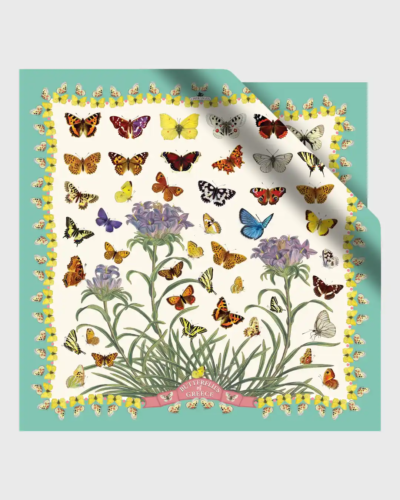 Green silk scarf Butterflies of  Greece