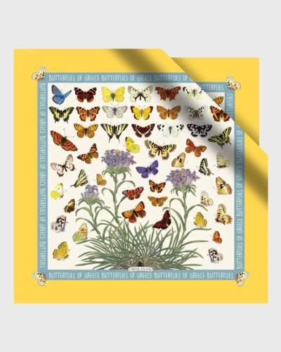 Yellow silk scarf Butterflies of Greece with double-sided print